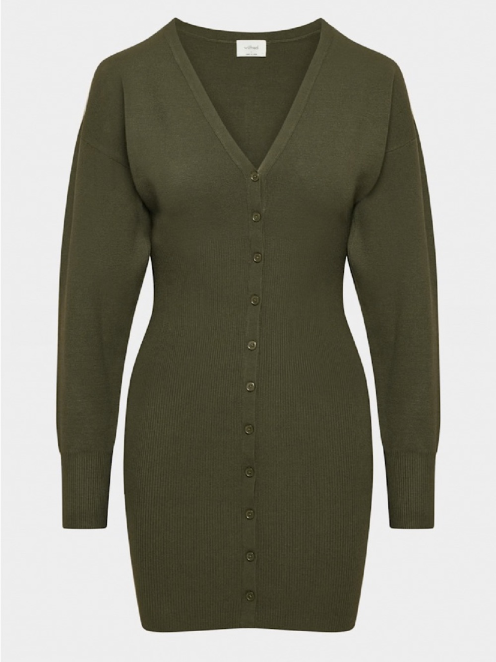 Wilfred DarkOlive Orla Dress Aritzia V Neck Cardigan Sweater Dress BNWT